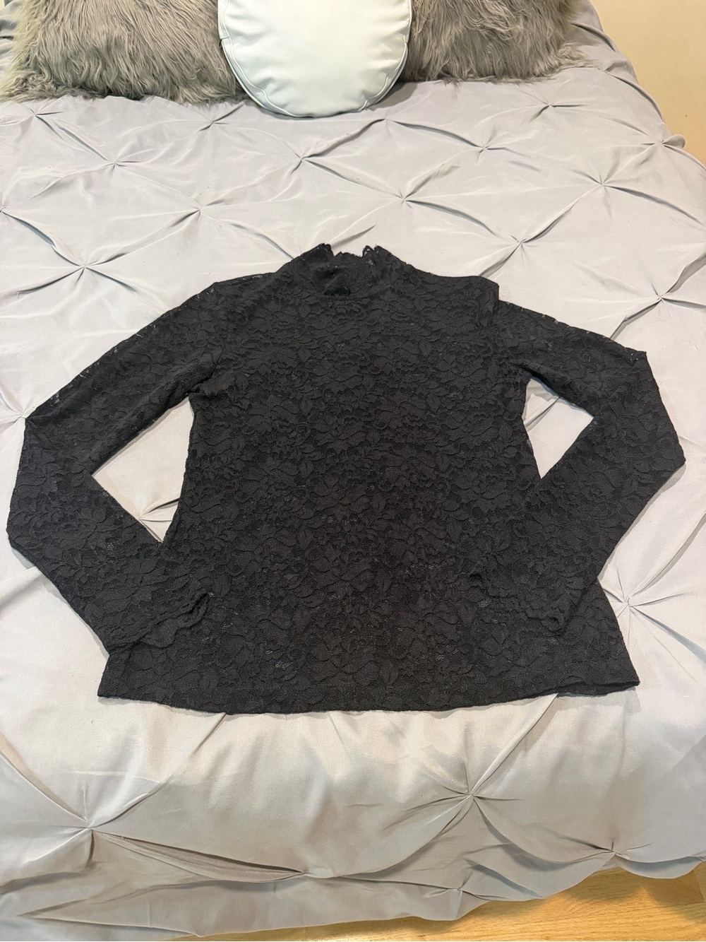 Black Lace Long-Sleeve Mock Neck Top - Women